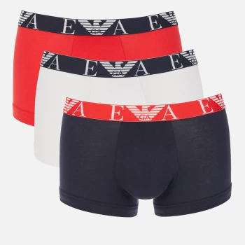 Emporio Armani Mens 3 Pack Monogram Trunks - White/Fire/Marine - XL