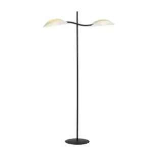 Emibig Lotus Black Multi Arm Floor Lamp with White, Gold Fabric Shades, 2x E14