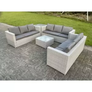 Fimous 9 Seater Outdoor Light Grey Rattan Lounge Complete Sofa Set with Square Coffee Table and Side Table