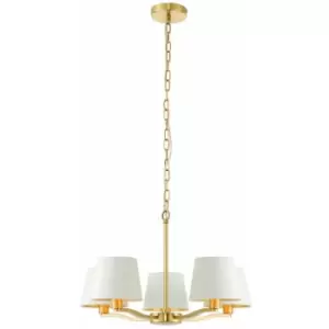 Ceiling Pendant Light Satin Brass Plate & Vintage White Fabric 5 x 40W E14