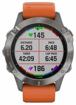 Garmin Fenix 6 Pro Sapphire Titanium Orange Rubber Strap Watch