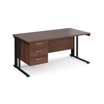 Office Desk Rectangular Desk 1600mm With Pedestal Walnut Top With Black Frame 800mm Depth Maestro 25 MCM16P3KW