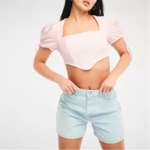 Missguided Petite Puff Sleeve Corset Top - Pink