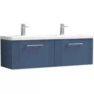 Nuie Deco Satin Blue 1200mm Wall Hung 2 Drawer Vanity Unit with Twin Polymarble Basin - DPF394F - Satin Blue