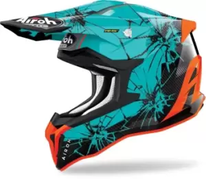 Airoh Strycker Crack Carbon Motocross Helmet, black-green-orange, Size S, black-green-orange, Size S