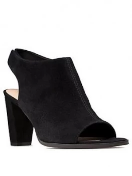 Clarks Kaylin85 Sling Leather Peep Toe Sandal - Black Suede, Size 3, Women