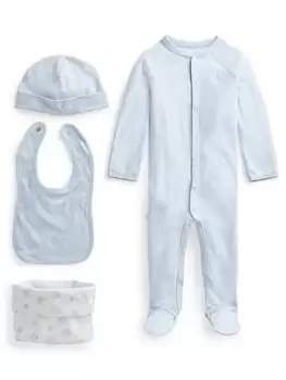 Ralph Lauren Baby Boy All In One Bib Hat And Bag Set - Blue Size 6-9 Months