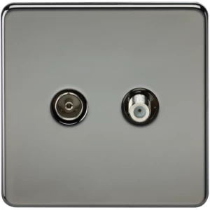 KnightsBridge Coaxial TV and SAT TV Outlet 1G Screwless Black Nickel Isolated Wall Plate