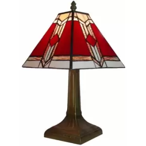 Minisun - Antique Brass Effect Vintage Red White Stained Glass Table Lamp Light