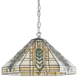 Medium Tiffany Glass Pendant Light - Art Deco Design - Chrome Plate Finish