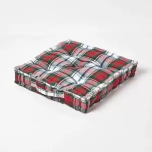 Homescapes - Cotton Macduff Tartan Floor Cushion, 40 x 40cm - Red