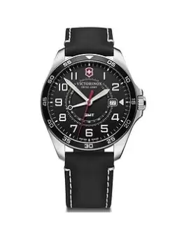 Victorinox Fieldforce Gmt, Black Dial, Black Leather Strap Swiss Made