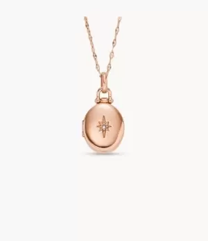 Fossil Women Locket Collection Rose Gold-Tone Stainless Steel Chain Necklace