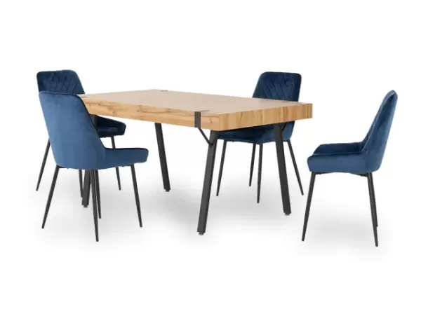 Seconique Treviso Oak Dining Table and 4 Avery Blue Velvet Chairs