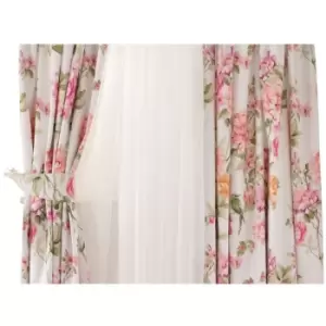 Belledorm Anisshka Curtains (66in x 72in) (White/Pink/Green) - White/Pink/Green