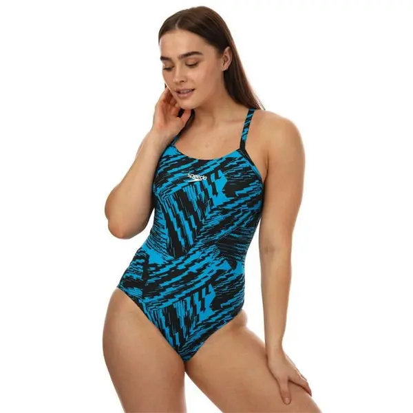 Speedo Allover Fixed Crossback Swimsuit - Black 12