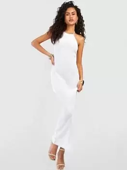 Boohoo Halterneck Crochet Maxi Dress - White, Size L, Women