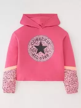 Converse Older Girls Colorblocked Printed Hoodie, Pink, Size 12-13 Years, Women