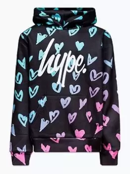 Hype Girls Scribble Heart Pink Script Hoodie, Black, Size Age: 9-10 Years, Women