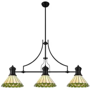 Luminosa Lighting - Luminosa Worcester, 3 Light Linear Ceiling Pendant E27 With 30cm Tiffany Shade, Matt Black, Green, Cream, Crystal