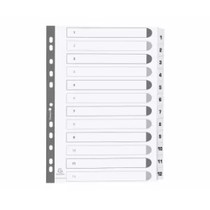 Exacompta Indices Dividers A4, 12 Part, 1-12, White, Pack of 25