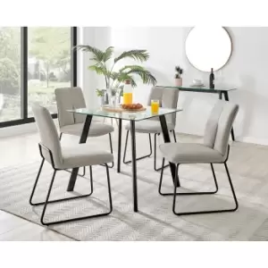 Furniture Box Seattle Glass and Black Leg Square Dining Table & 4 Taupe Halle Chairs