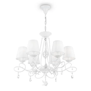 Passarinho Chandelier Pearl White & Crystal, 6 Light, E14