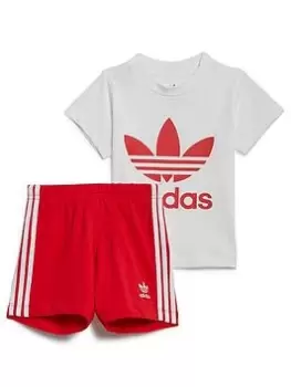 Boys, adidas Originals Infant Unisex Trefoil Short & Tee Set, Red/White, Size 3-6 Months