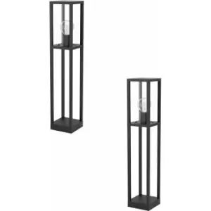 Loops - 2 pack IP44 Outdoor Bollard Light Black Cast Aluminium Box 40W E27 Tall Post