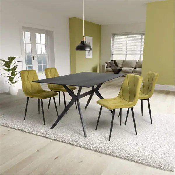 Shankar Timor 1.6m Black & 4 Vernon Yellow Dining Set - Black 9016075