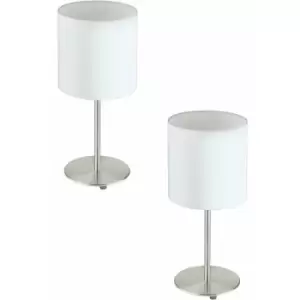 2 pack Table Desk Lamp Colour Satin Nickel Steel Shade White Fabric E27 1x60W