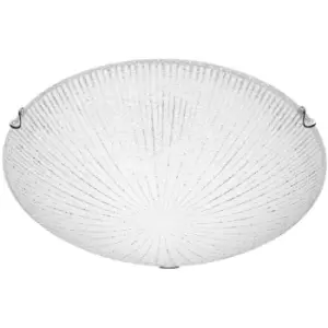 Merano Dawson 40cm Flush Ceiling Light White, Clear Structured Glass LED E27