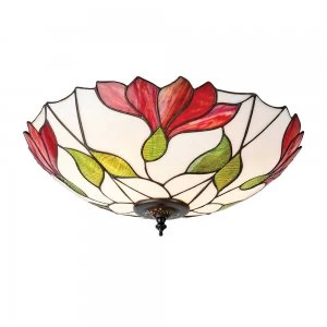 2 Light Large Ceiling Flush Light Dark Bronze, Tiffany Glass, E27