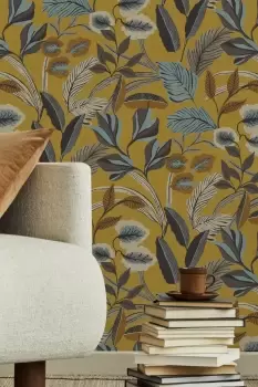 Sublime Paradise Arts Ochre Leaves Wallpaper