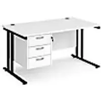 Rectangular Straight Desk White Wood Cantilever Legs Black Maestro 25 1400 x 800 x 725mm 3 Drawer Pedestal