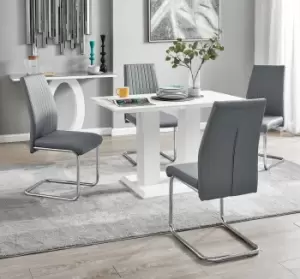 Imperia 4 Seater Modern White High Gloss Rectangular Dining Table And 4 Lorenzo Faux Leather Chairs