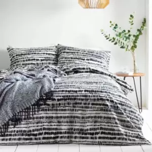 The Linen Yard Brushstrokes Super King Duvet Cover Set Cotton Ink