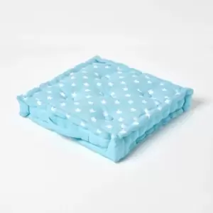 Cotton Blue Stars Floor Cushion, 50 x 50cm - Blue - Homescapes