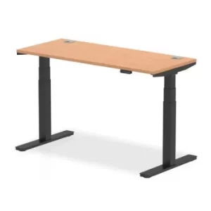 Air 1400 x 600mm Height Adjustable Desk Oak Top Cable Ports Black Leg