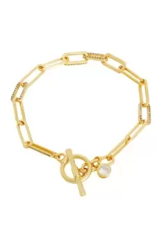 Gold Plate Cubic Zirconia Chain T Bar Bracelet