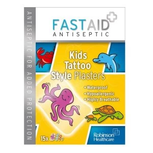 Fast Aid Antibacterial Kids Tattoo Style Plasters Pack of 15