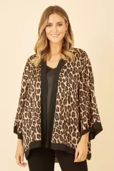 Brown Animal Print Satin Kimono