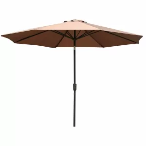 Outsunny Steel Frame Round Market Patio Sun Umbrella Garden Parasol Outdoor Sunshade Canopy, 3x2.45m (Coffee)