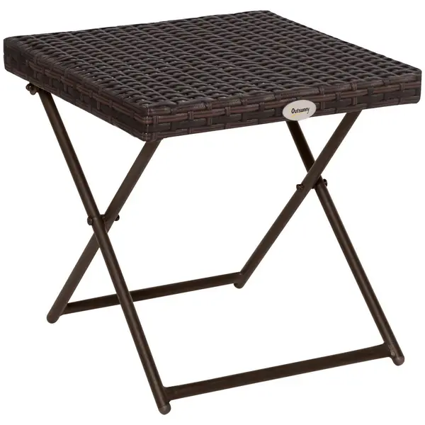 Outsunny Garden Small Folding Square Rattan Coffee Table Bistro Brown