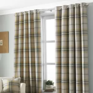 Paoletti - Aviemore Tartan Faux Wool Eyelet Curtains 66' x 90' Ochre - Ochre