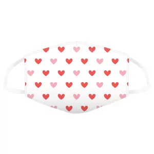 White with Red Hearts Reusable Face Covering - Large