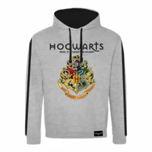 Harry Potter Unisex Adult Hogwarts Crest Hoodie (L) (Heather Grey/Black)