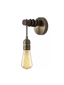 Wall Lamp, 1 x E27, Medium Oak, Antique Brass