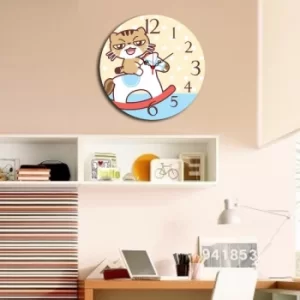 MSCO-5 Multicolor Cartoon CatDecorative MDF Clock