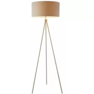 Loops - Sleek Tripod Floor Lamp Matt Nickel E27 Free Standing Lounge Light & Grey Shade